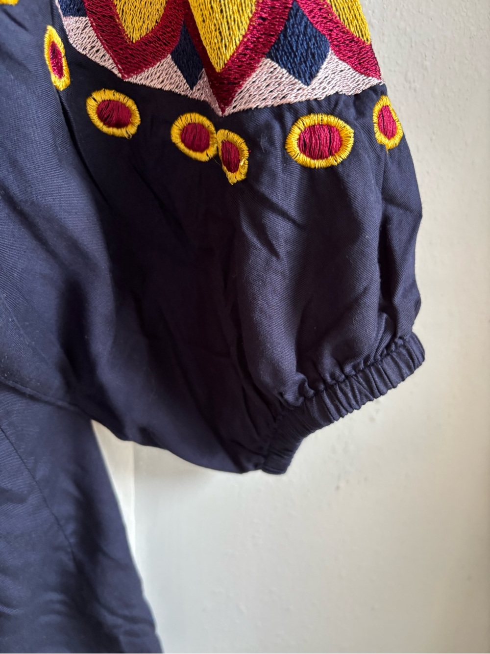 crown & ivy Navy V-Neck Tunic with Colorful Embroidered Sleeves - Picture 7 of 7